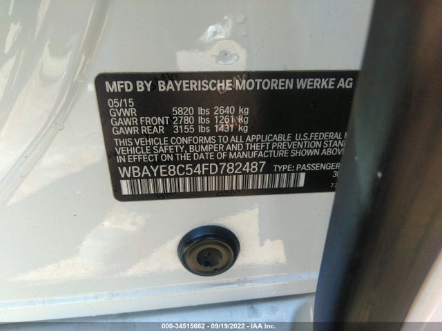 2015 BMW 7 Series, VIN: WBAYE8C54FD782487