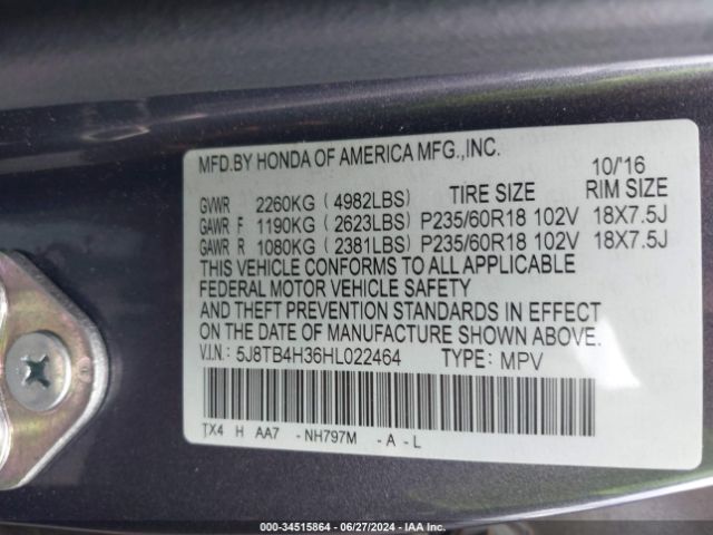 5J8TB4H36HL022464 Acura Rdx Base (a6)/w/acurawatch Plus