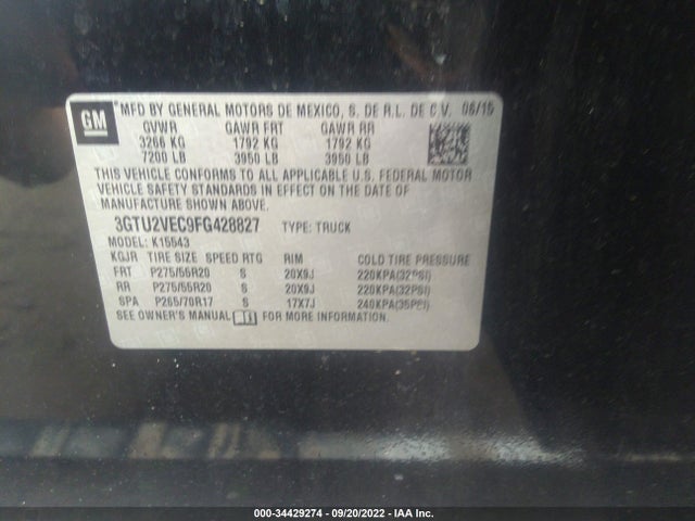 2015 GMC Sierra 1500, VIN: 3GTU2VEC9FG428827