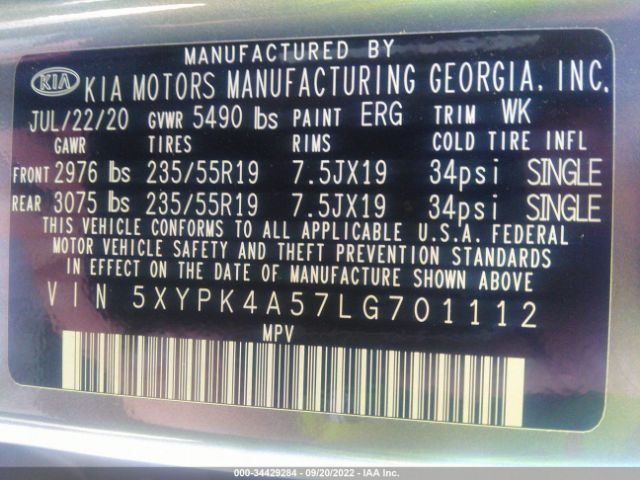 5XYPK4A57LG701112 KIA Sorento Sx V6