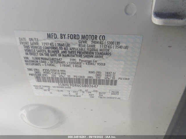 Lincoln MKS 2012 1LNHL9DR6CG802647 Image 10