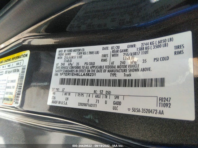 2020 Ford Ranger, VIN: 1FTER1EH6LLA58231