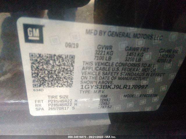 2020 Cadillac Escalade, VIN: 1GYS3BKJ9LR170997