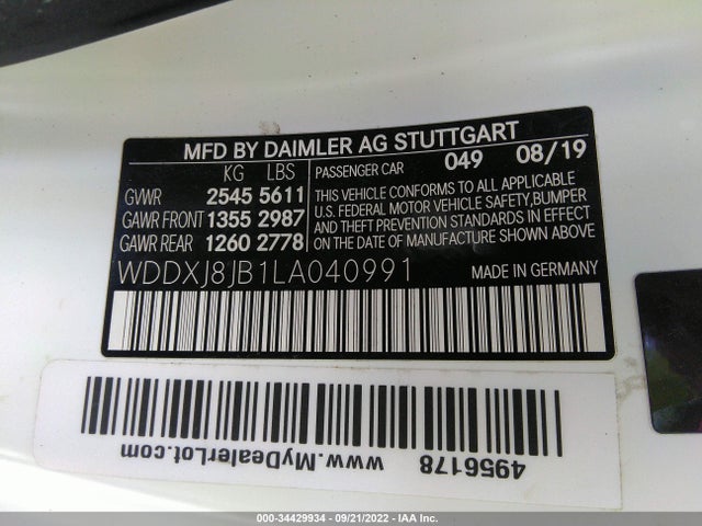 2020 Mercedes-Benz S-Class, VIN: WDDXJ8JB1LA040991