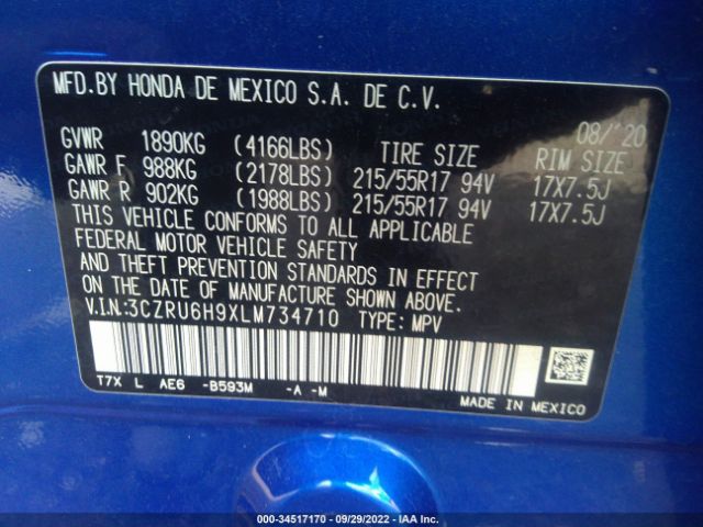 3CZRU6H9XLM734710 Honda Hr-v Touring