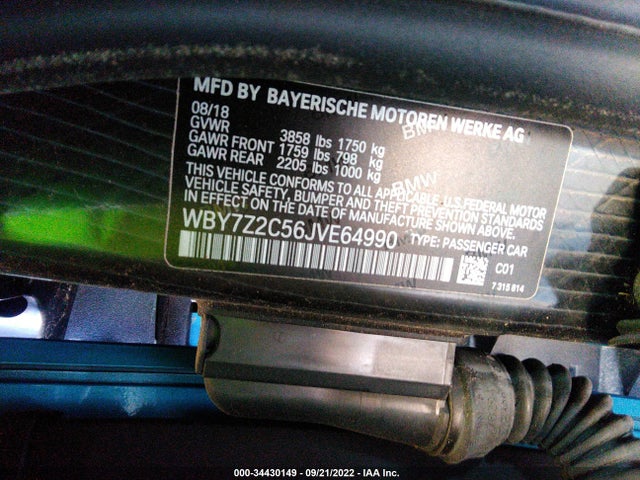 2018 BMW i3, VIN: WBY7Z2C56JVE64990