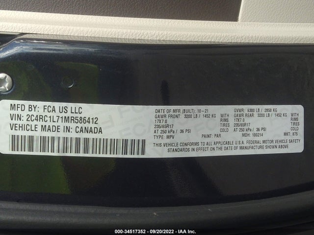 2021 Chrysler Pacifica Hybrid, VIN: 2C4RC1L71MR586412