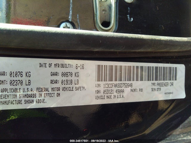 Dodge DART SE 2016 1C3CDFAA3GD752648 Image 9