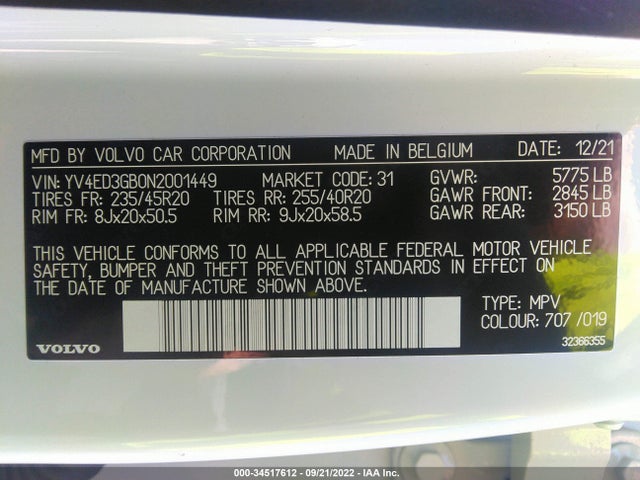 2022 Volvo C40, VIN: YV4ED3GB0N2001449
