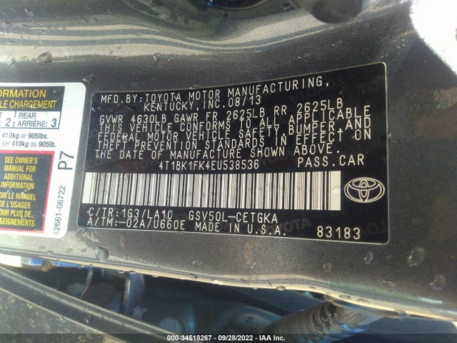 Toyota Camry Se/xle 2014 4T1BK1FK4EU538536 Image 9