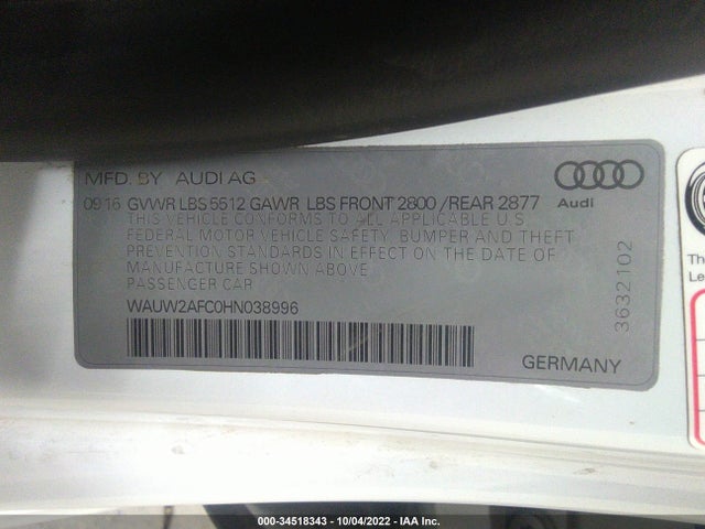 2017 Audi S7, VIN: WAUW2AFC0HN038996
