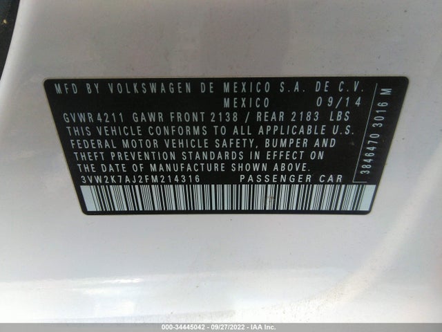 3VW2K7AJ2FM214316 Volkswagen Jetta Sedan 2.0l S W/technology