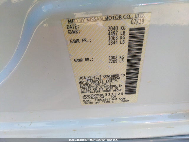 2019 Nissan Leaf, VIN: 1N4AZ1CP6KC311125