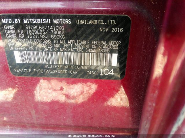 ML32F3FJXHHF16765 Mitsubishi Mirage G4 Es
