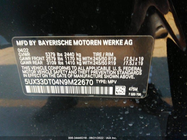 2022 BMW X4, VIN: 5UX33DT04N9M22670