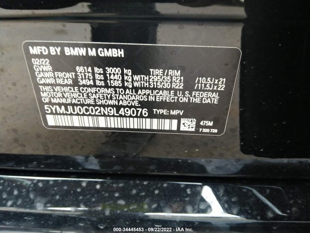 2022 BMW X5, VIN: 5YMJU0C02N9L49076