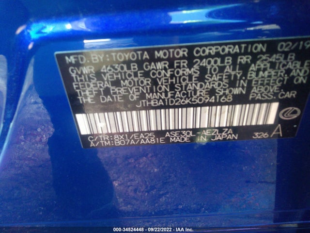 2019 Lexus IS, VIN: JTHBA1D26K5094168