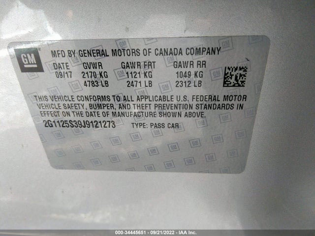 Chevrolet IMPALA 2LZ 2018 2G1125S39J9121273 Image 9