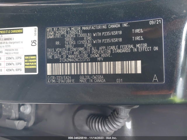 2T2AZMAA2NC223755 Lexus Rx Rx 350