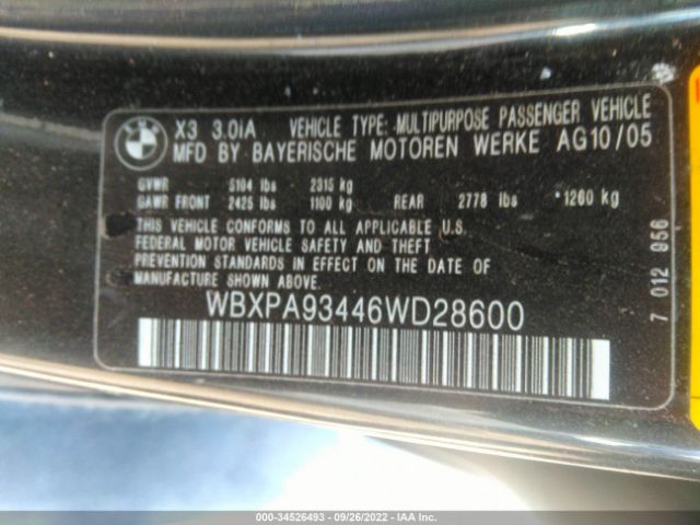 WBXPA93446WD28600 BMW X3 3.0I
