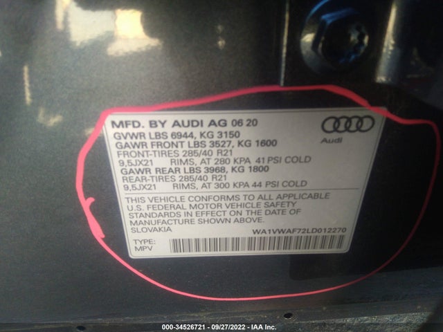2020 Audi SQ7, VIN: WA1VWAF72LD012270