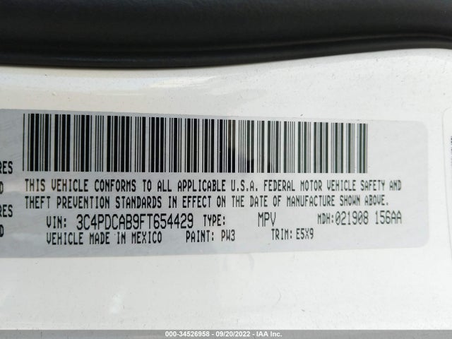 2015 Dodge Journey, VIN: 3C4PDCAB9FT654429