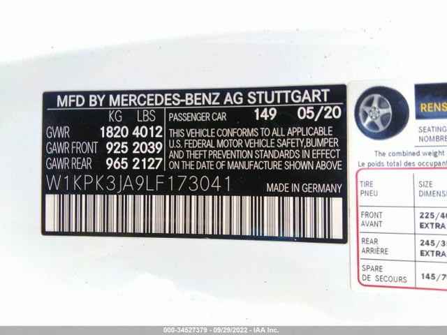 2020 Mercedes-Benz SLC-Class, VIN: W1KPK3JA9LF173041