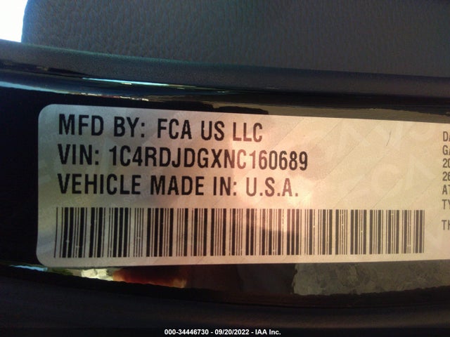 2022 Dodge Durango, VIN: 1C4RDJDGXNC160689