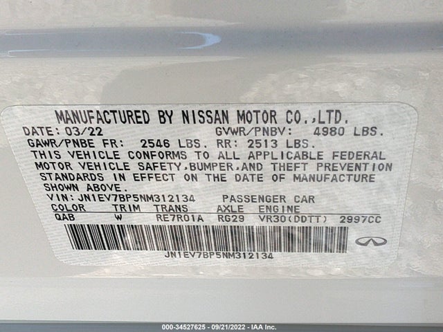 2022 Infiniti Q50, VIN: JN1EV7BP5NM312134