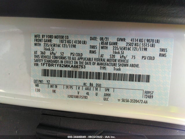 2021 Ford Transit, VIN: 1FTBR1Y82MKA66753