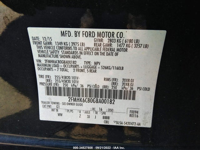 2016 Ford Flex, VIN: 2FMHK6C80GBA00182