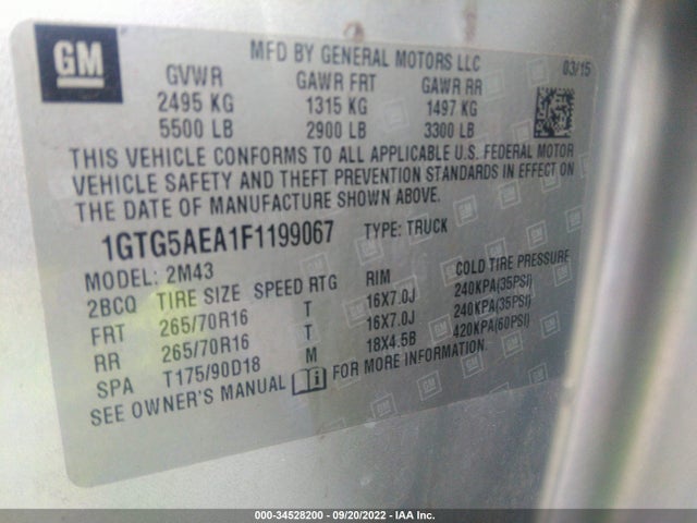 GMC Canyon 2wd 2015 1GTG5AEA1F1199067 Image 9