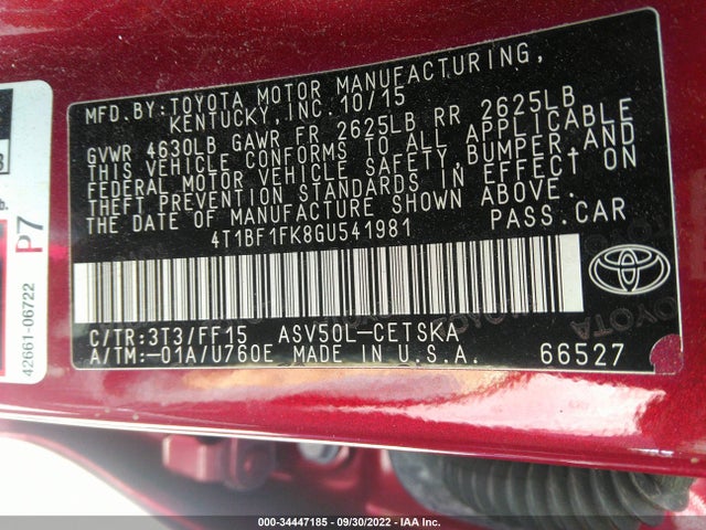 2016 Toyota Camry, VIN: 4T1BF1FK8GU541981
