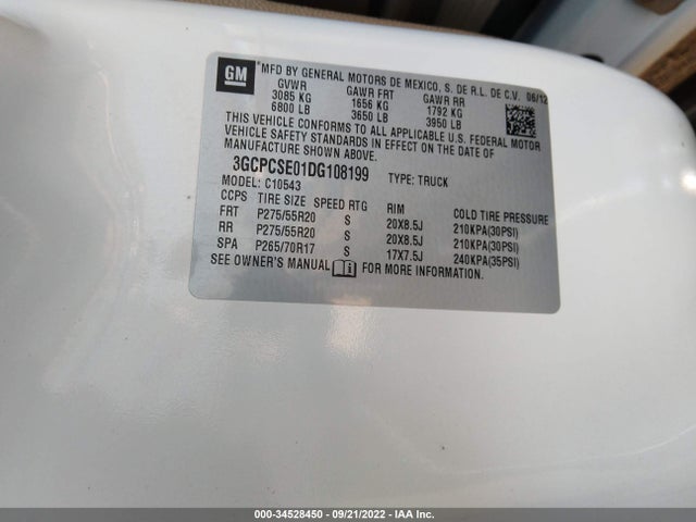 2013 CHEVROLET SILVERADO 1500 LT VIN: 3GCPCSE01DG108199