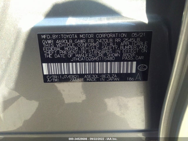 2021 LEXUS IS IS 300 VIN: JTHCA1D26M5115480