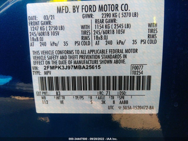 2021 Ford Edge, VIN: 2FMPK3J97MBA25615