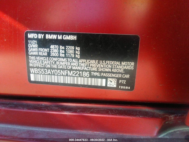 2022 BMW M3, VIN: WBS53AY05NFM22186