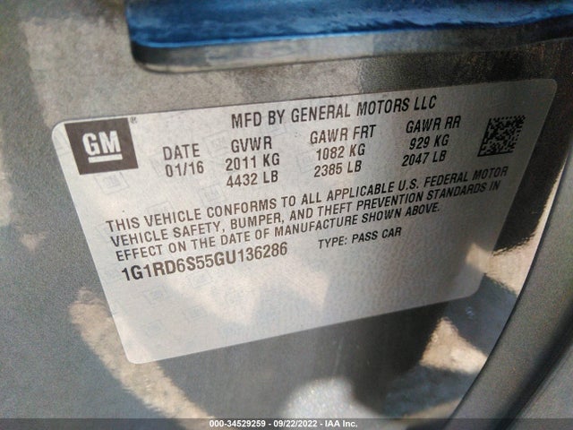 Chevrolet Volt Premier 2016 1G1RD6S55GU136286 Image 11