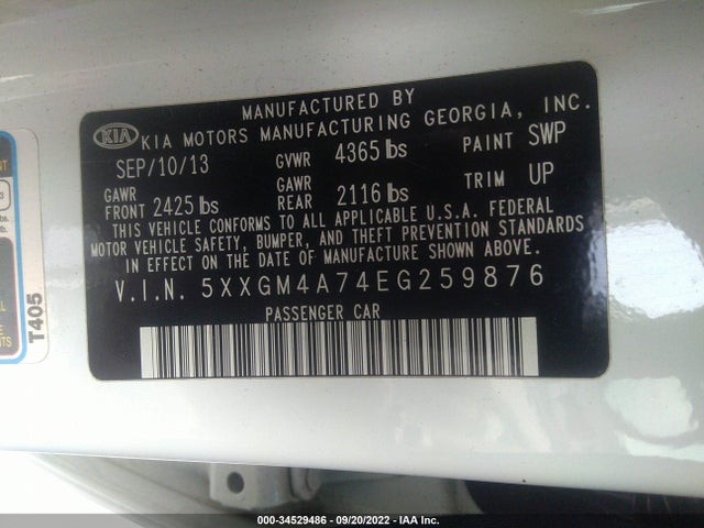KIA Optima Lx 2014 5XXGM4A74EG259876 Image 10