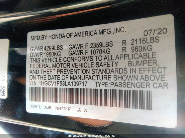 Honda Accord Ex-l 2020 1HGCV1F58LA109717 Image 9