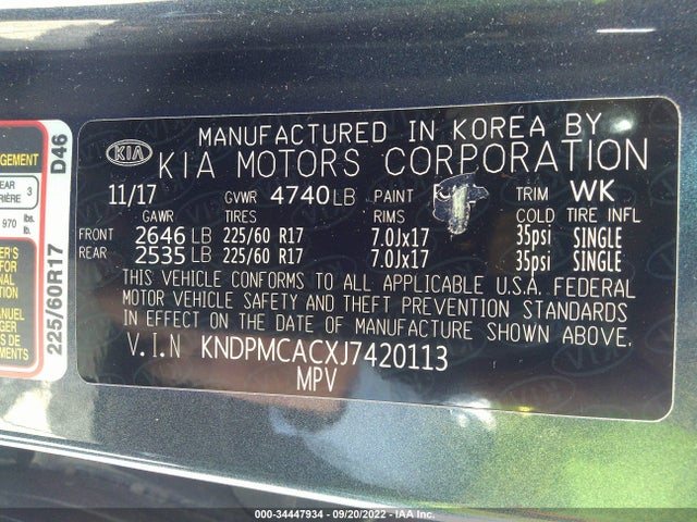 2018 Kia Sportage, VIN: KNDPMCACXJ7420113