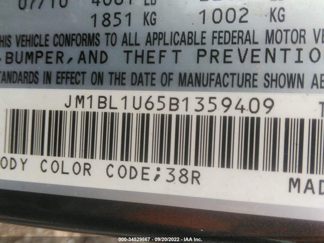 2011 MAZDA MAZDA3 S SPORT VIN: JM1BL1U65B1359409
