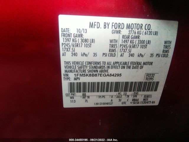 2014 FORD EXPLORER BASE VIN: 1FM5K8B87EGA84295