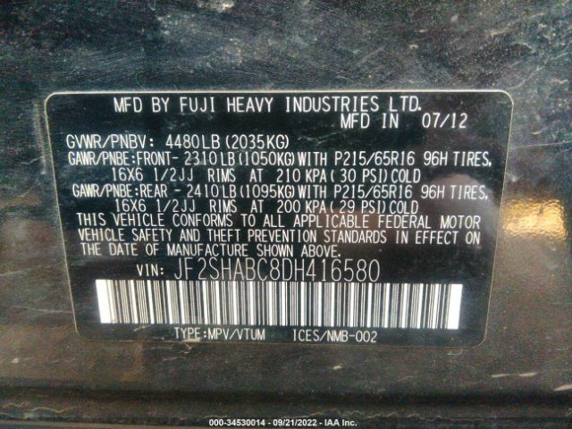 JF2SHABC8DH416580 Subaru Forester 2.5x