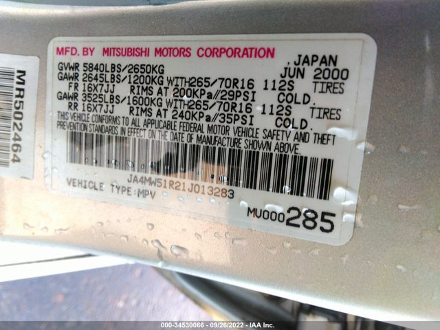 JA4MW51R21J013283 Mitsubishi Montero