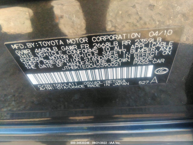 Lexus ES 350 2010 JTHBK1EG0A2390021 Image 9