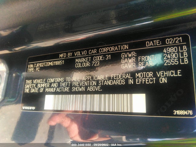 2021 Volvo S60, VIN: 7JR102TZ0MG118851