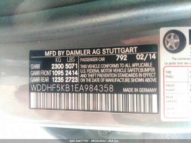 2014 MERCEDES-BENZ E-CLASS E 350 VIN: WDDHF5KB1EA984358