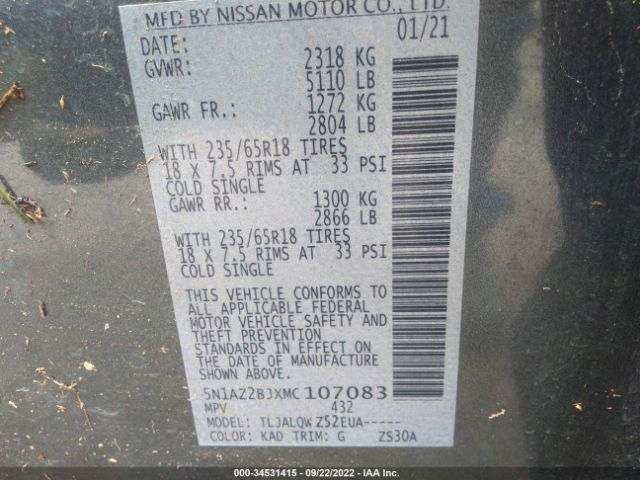 5N1AZ2BJXMC107083 Nissan MURANO SV
