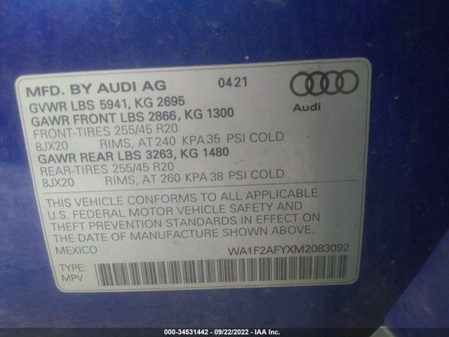 2021 Audi Q5, VIN: WA1F2AFYXM2083092